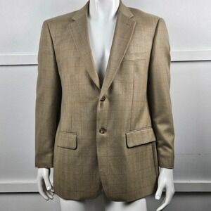 Joseph & Feiss Gold Wool Silk Blend Windowpane Blazer Sport Coat Slize 42S